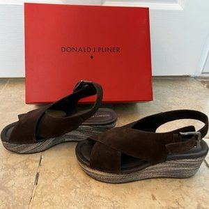 Donald J. Pliner Sahar Dark Brown/Gray Suede Wedge Sandals Size 7